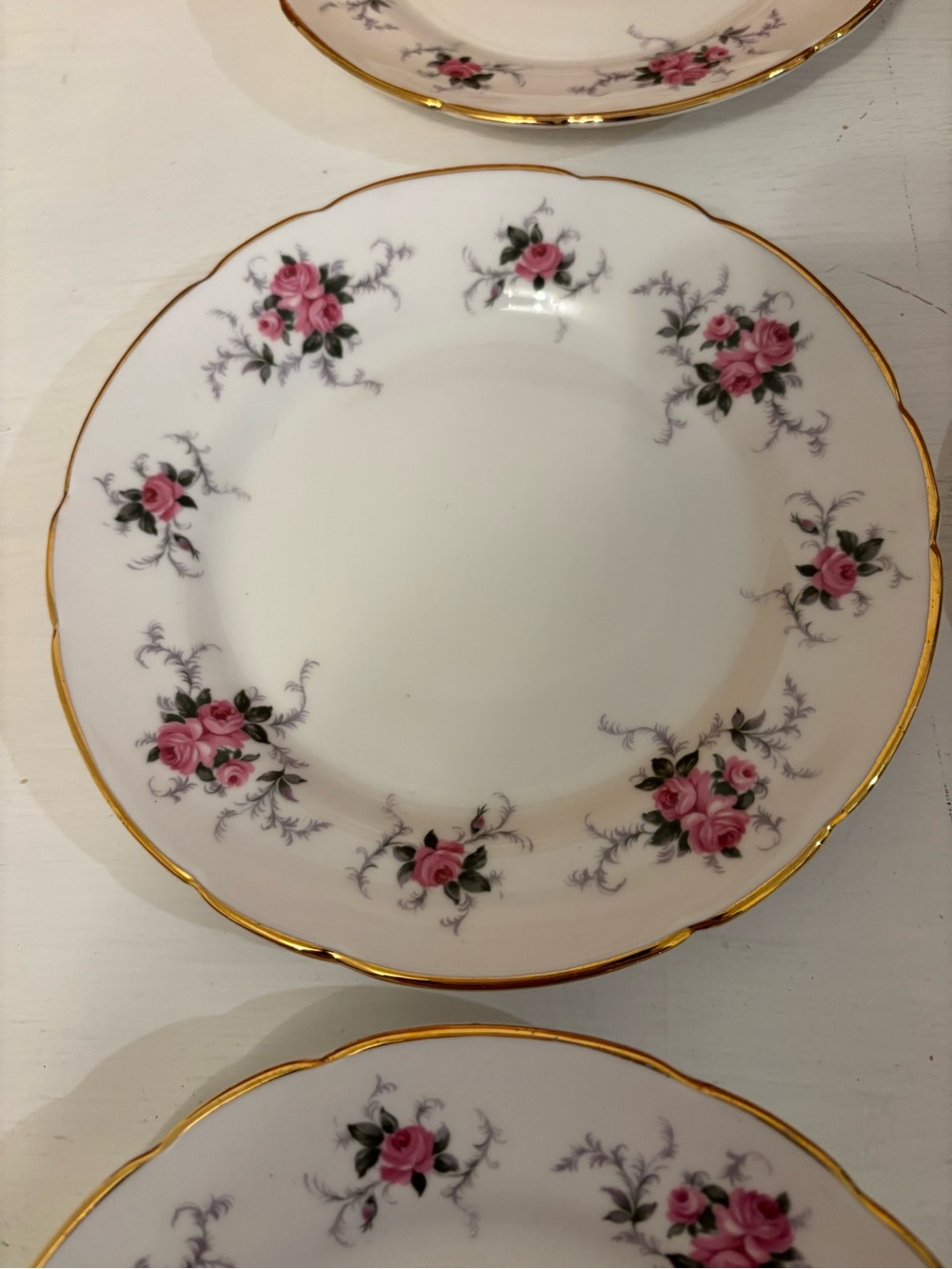 Rare 1969 Centenary Dessert China Set of 6 Plates Floral Roses Gold Trim England - Picture 2 of 7